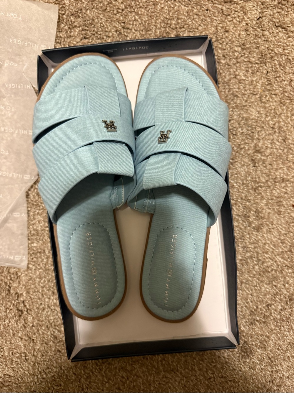 Tommy Hilfiger Women's Aqua Slide Mules with Logo Accent